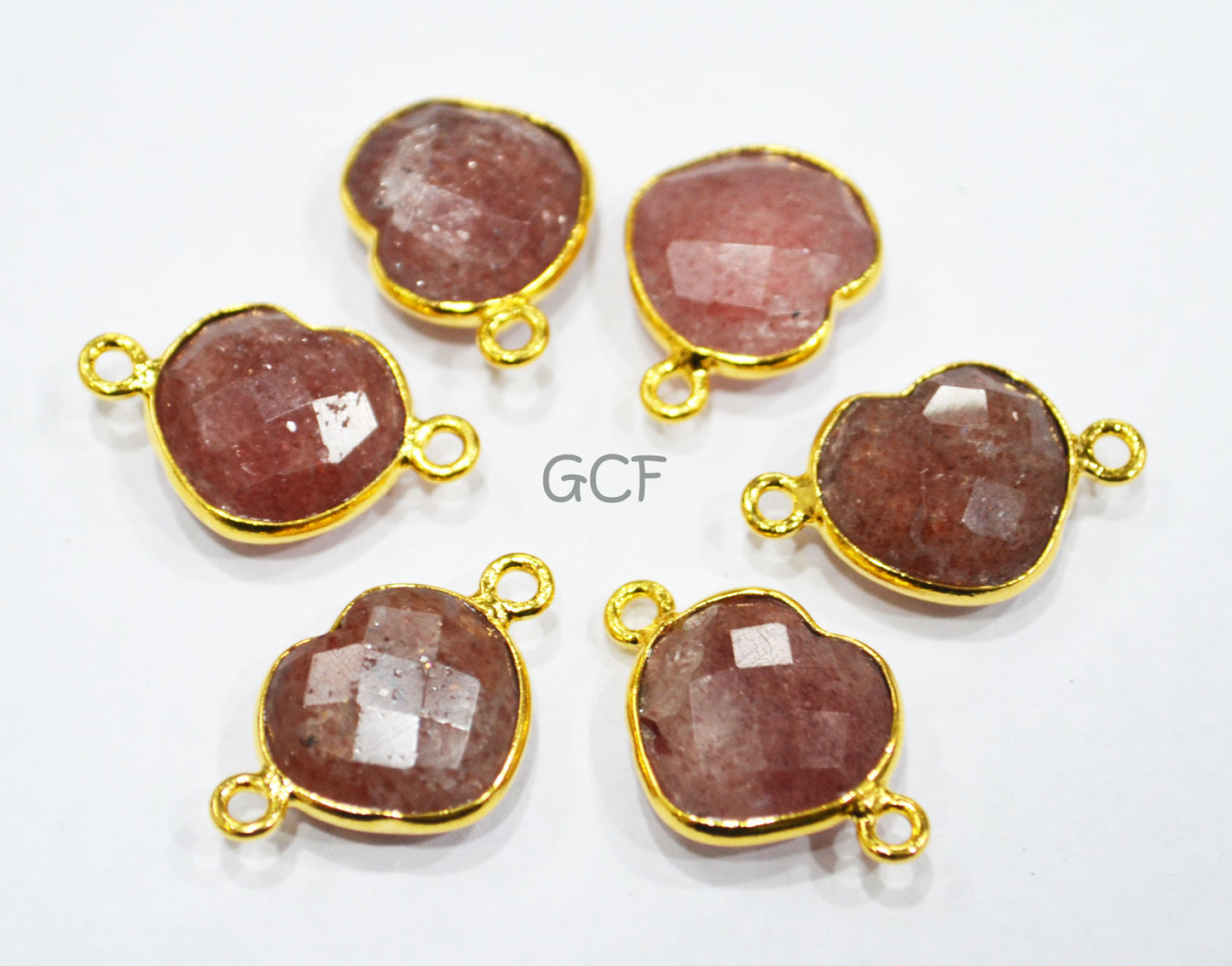 Strawberry Quartz Faceted Heart Shape Connector , Strawberry Quartz Heart Shape Bezel Connector , Sold By Piece , 13 mm , RB-6848