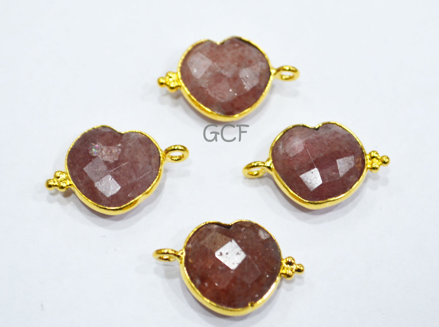 Strawberry Quartz Faceted Heart Shape Connector , Strawberry Quartz Heart Shape Single Bail Bezel Connector , Sold By Piece , 13 mm ,RB-6849