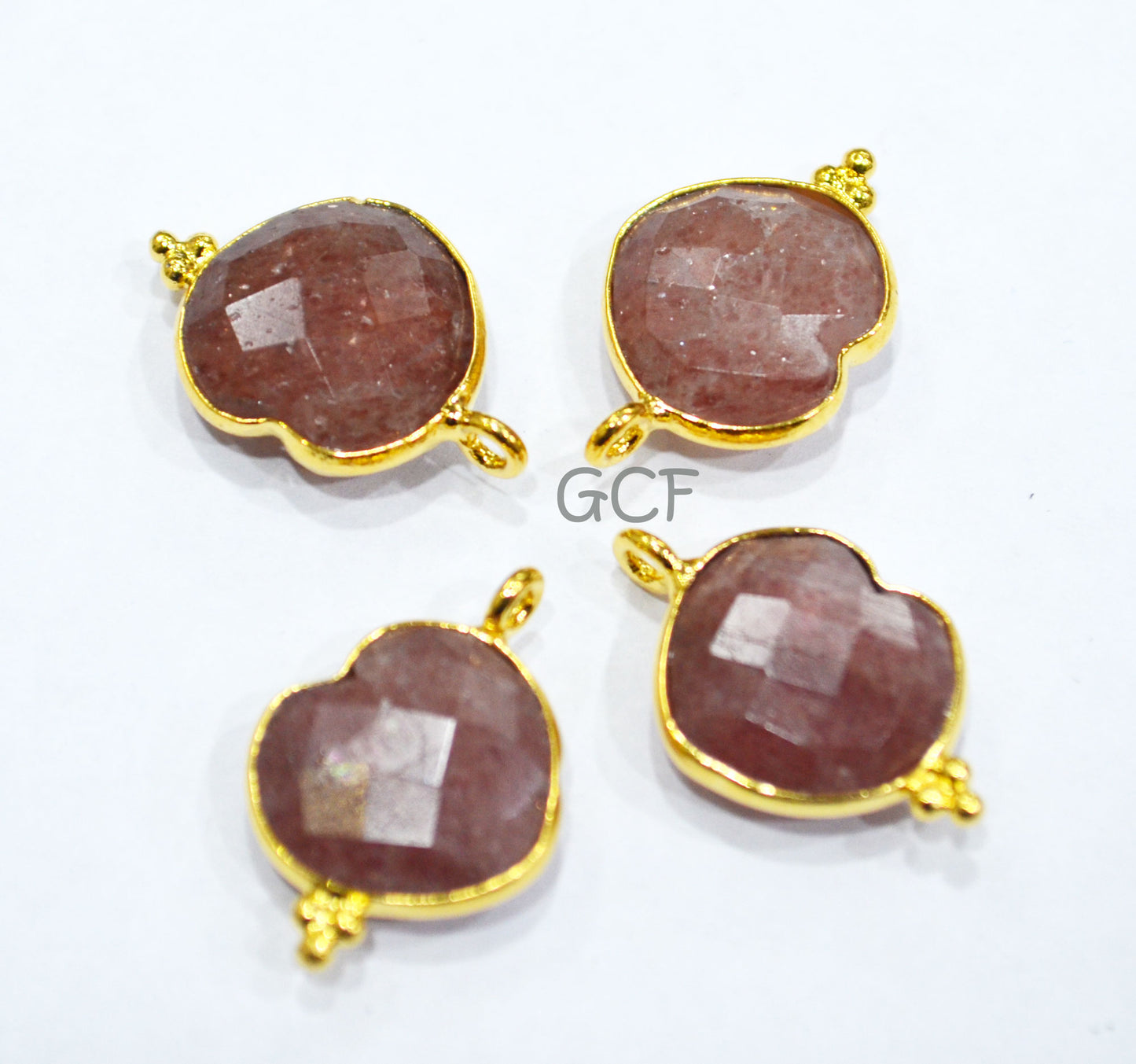 Strawberry Quartz Faceted Heart Shape Connector , Strawberry Quartz Heart Shape Single Bail Bezel Connector , Sold By Piece , 13 mm ,RB-6849