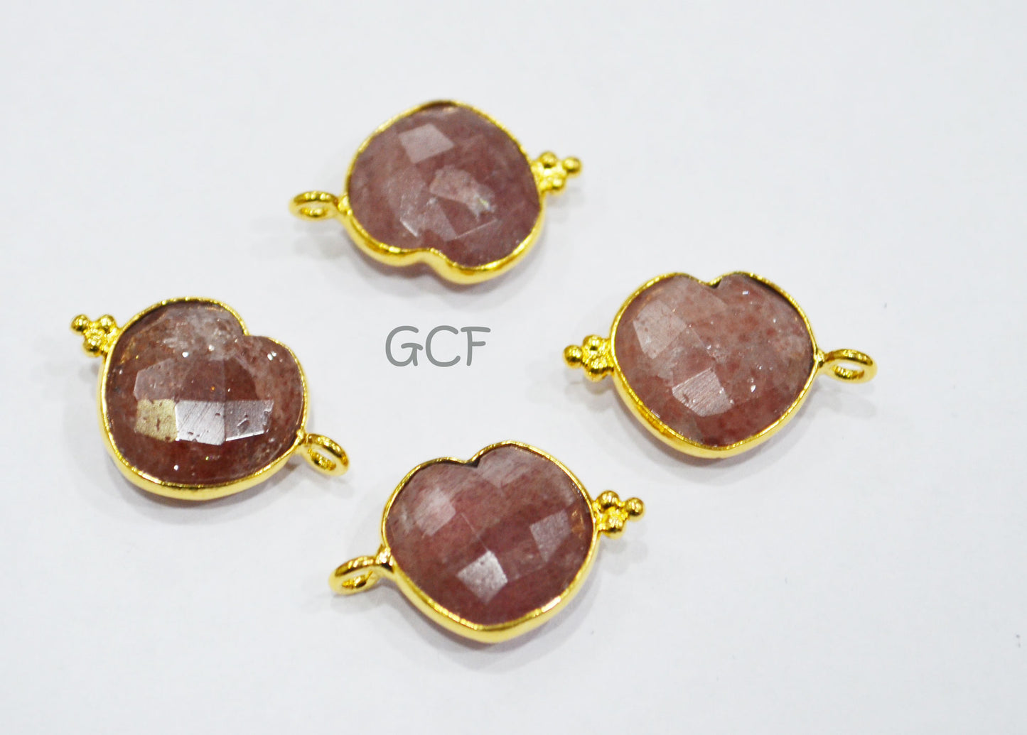 Strawberry Quartz Faceted Heart Shape Connector , Strawberry Quartz Heart Shape Single Bail Bezel Connector , Sold By Piece , 13 mm ,RB-6849
