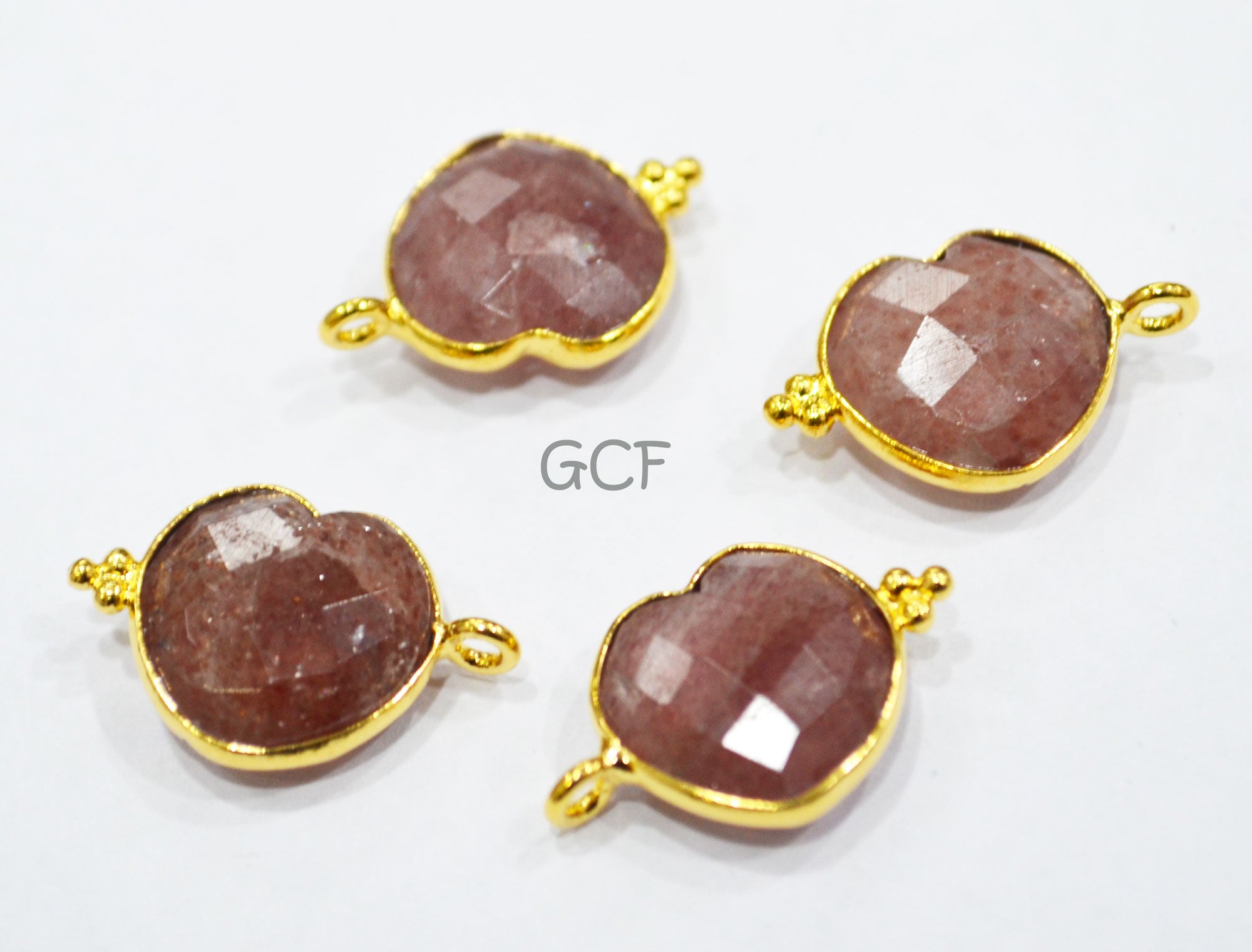 Strawberry Quartz Faceted Heart Shape Connector , Strawberry Quartz Heart Shape Single Bail Bezel Connector , Sold By Piece , 13 mm ,RB-6849