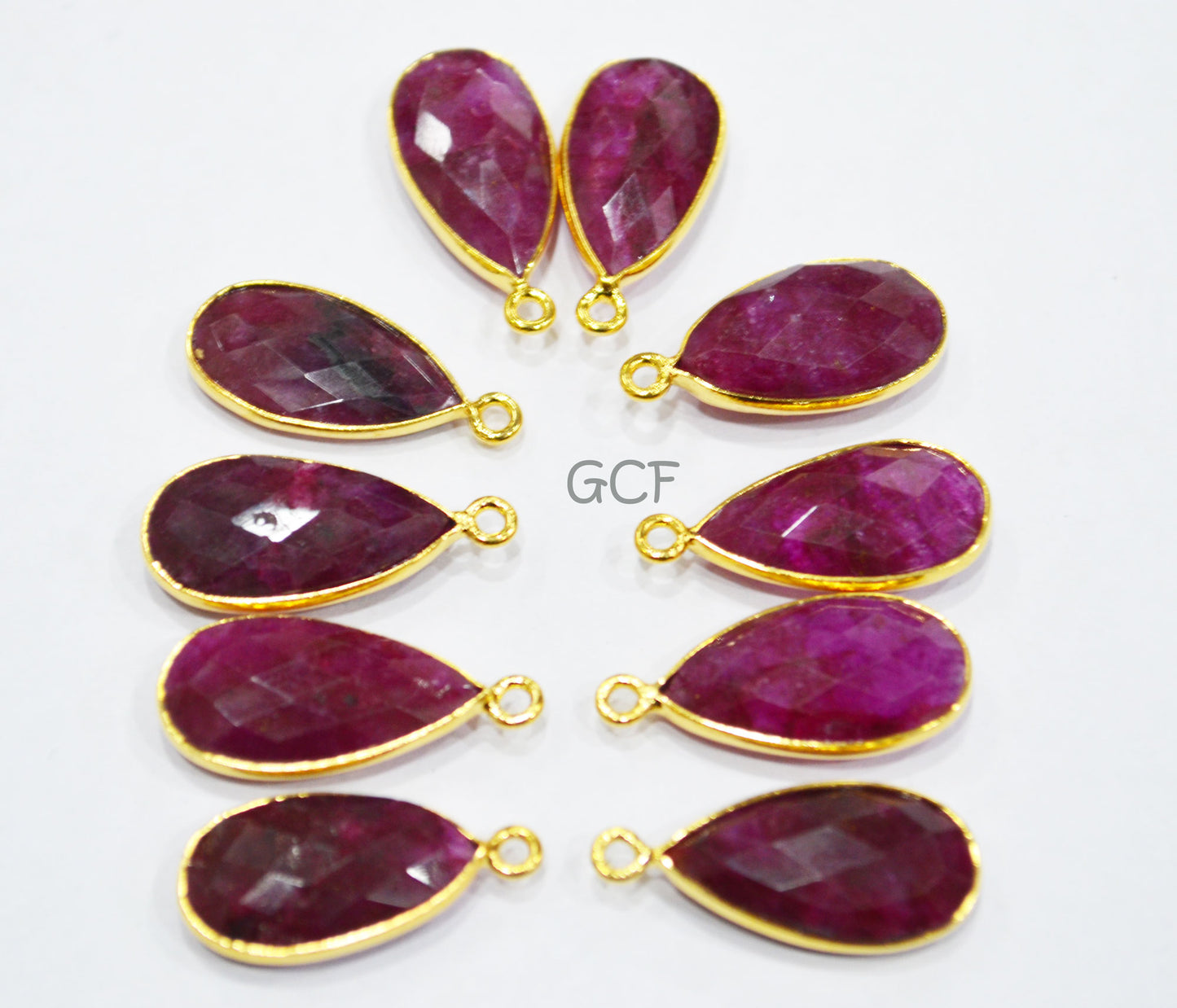Dyed Ruby Faceted Pear Shape Connector , Dyed Ruby Pear Shape Single Bail Bezel Connector , Sold By Piece , 10x18 - 11x20 mm , RB-6850