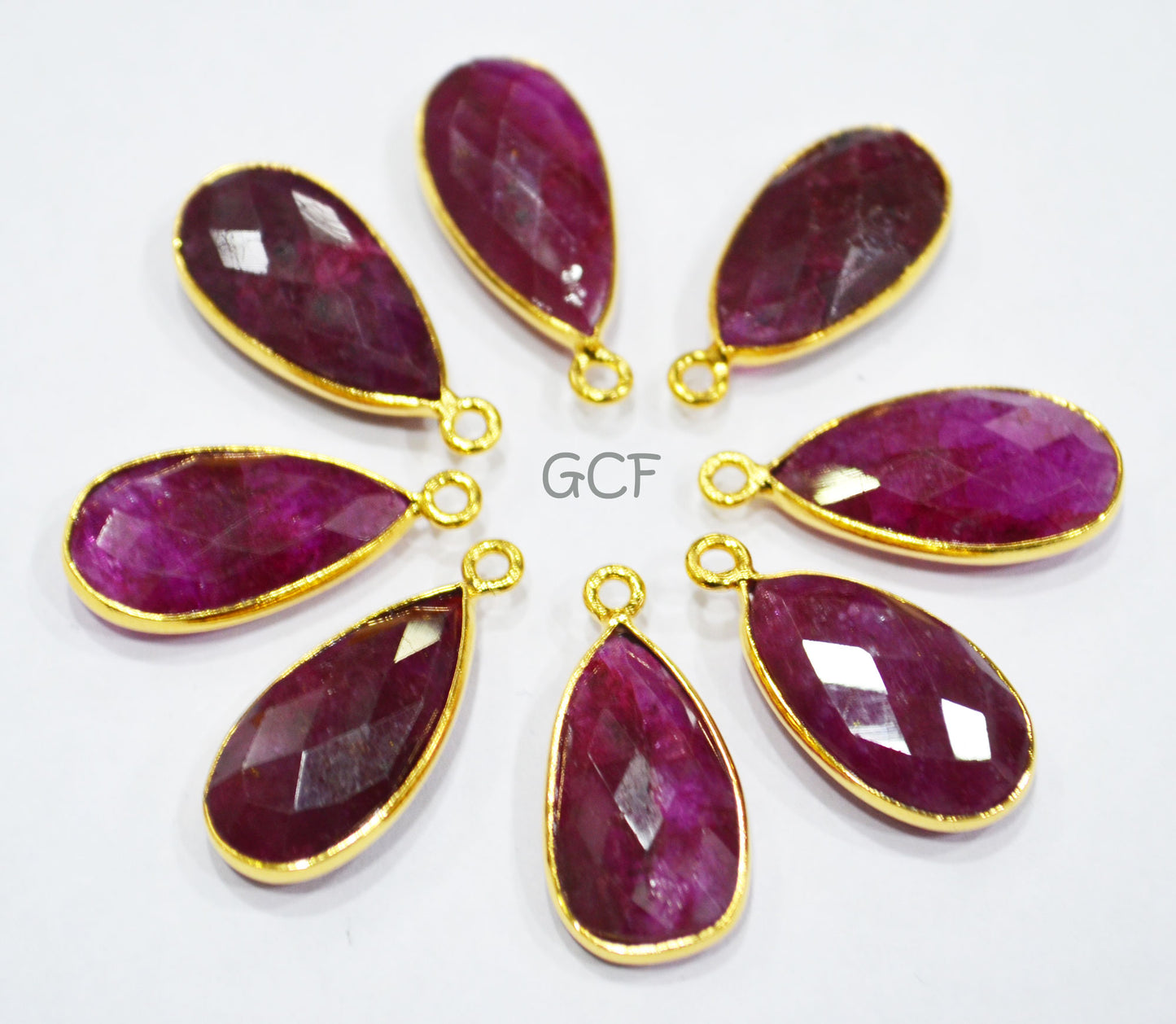 Dyed Ruby Faceted Pear Shape Connector , Dyed Ruby Pear Shape Single Bail Bezel Connector , Sold By Piece , 10x18 - 11x20 mm , RB-6850