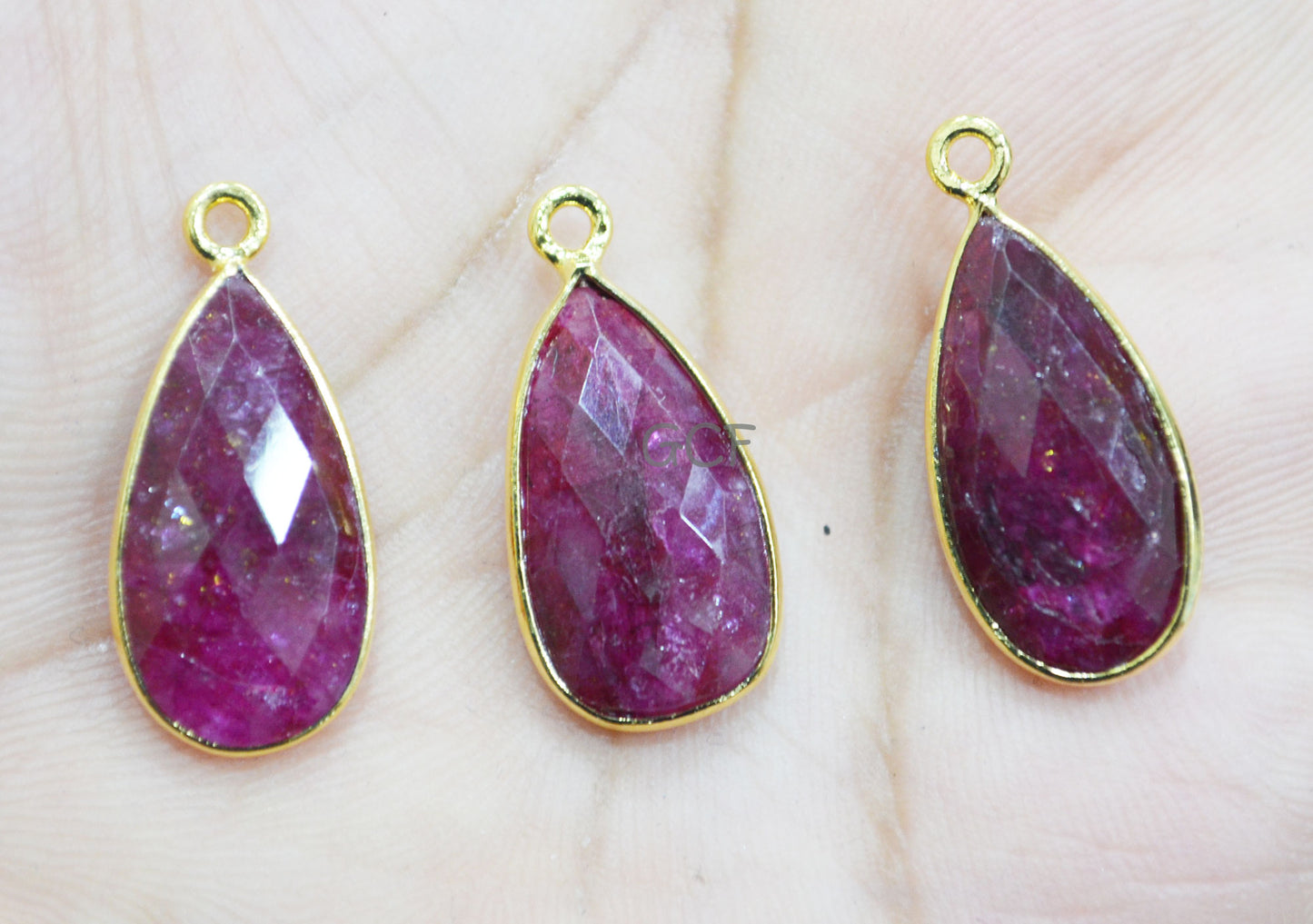 Dyed Ruby Faceted Pear Shape Connector , Dyed Ruby Pear Shape Single Bail Bezel Connector , Sold By Piece , 10x18 - 11x20 mm , RB-6850