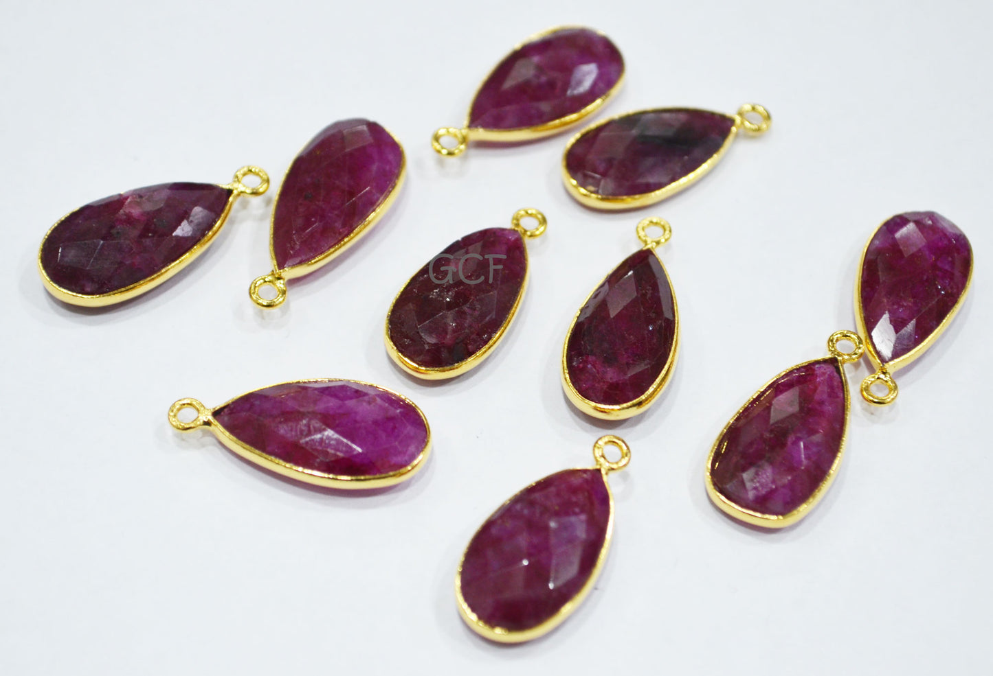 Dyed Ruby Faceted Pear Shape Connector , Dyed Ruby Pear Shape Single Bail Bezel Connector , Sold By Piece , 10x18 - 11x20 mm , RB-6850