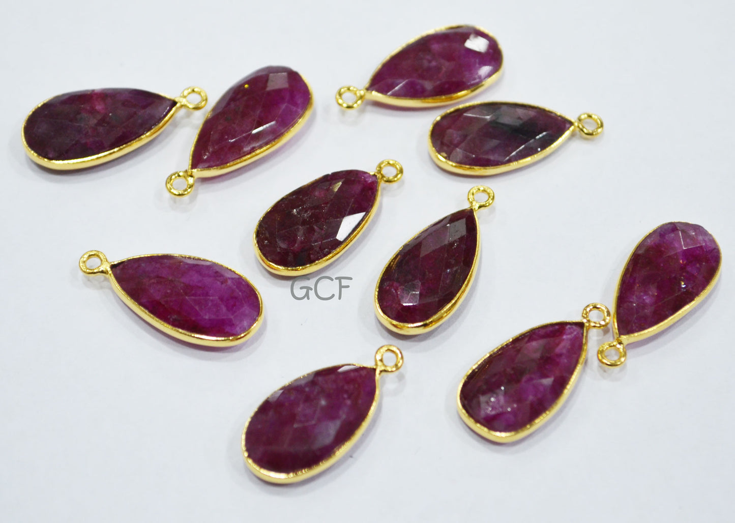 Dyed Ruby Faceted Pear Shape Connector , Dyed Ruby Pear Shape Single Bail Bezel Connector , Sold By Piece , 10x18 - 11x20 mm , RB-6850