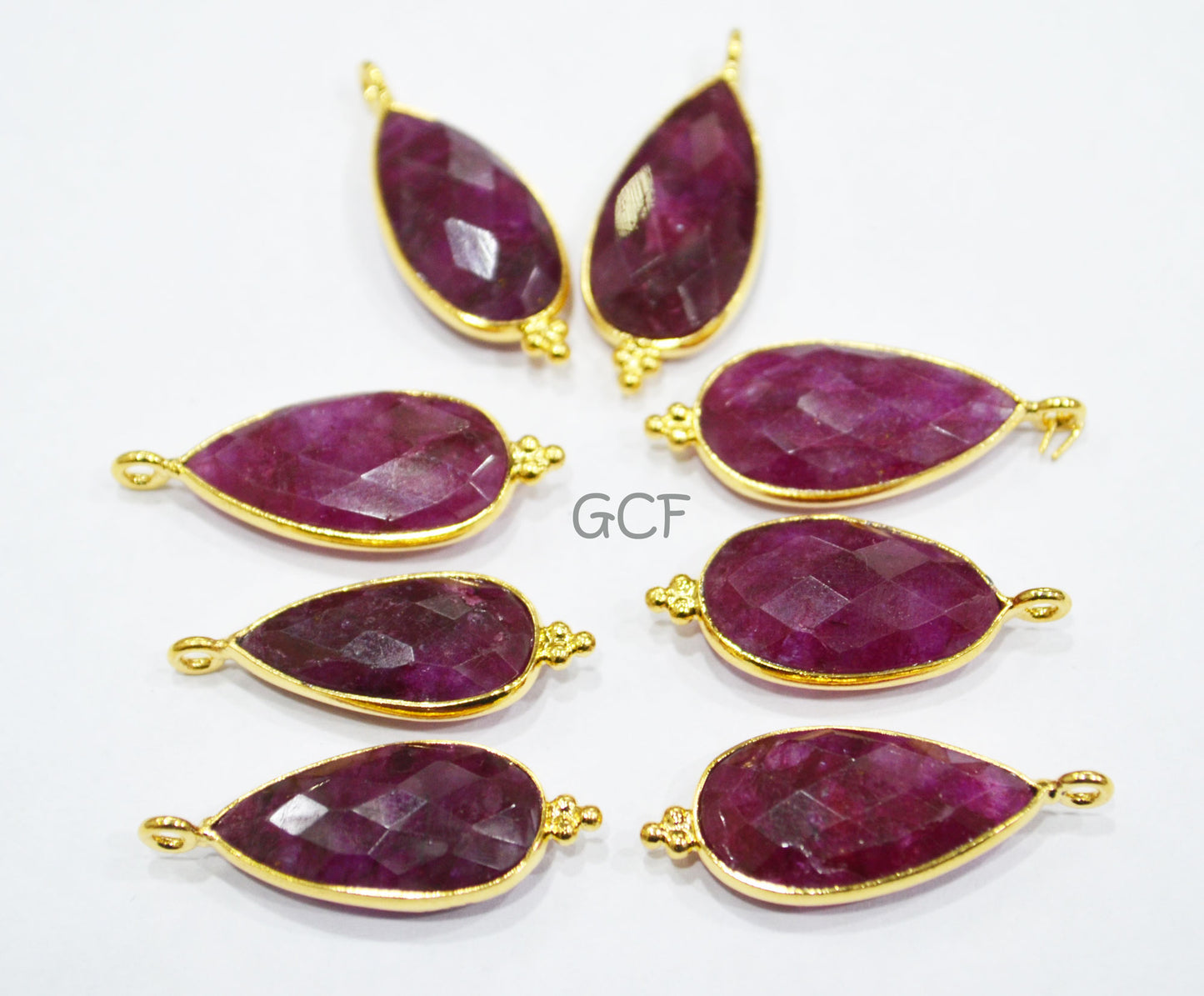Dyed Ruby Faceted Pear Shape Connector , Dyed Ruby Pear Shape Single Bail Bezel Connector , Sold By Piece , 11x22 - 11x24 mm , RB-6851