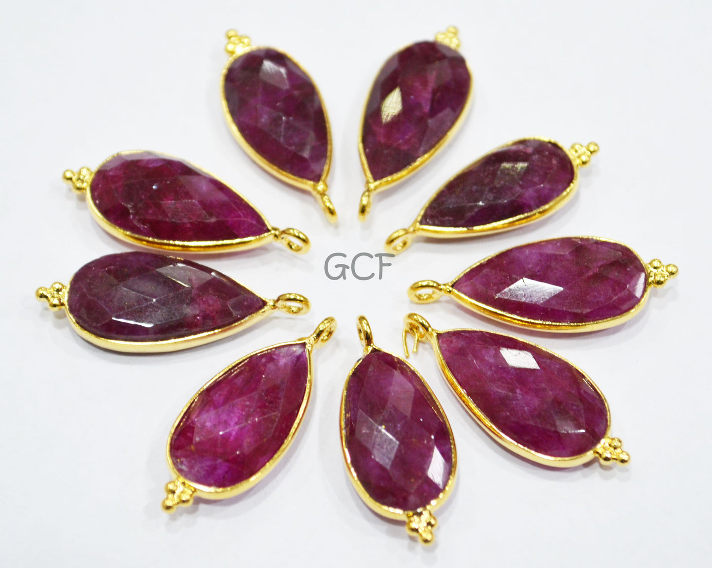 Dyed Ruby Faceted Pear Shape Connector , Dyed Ruby Pear Shape Single Bail Bezel Connector , Sold By Piece , 11x22 - 11x24 mm , RB-6851