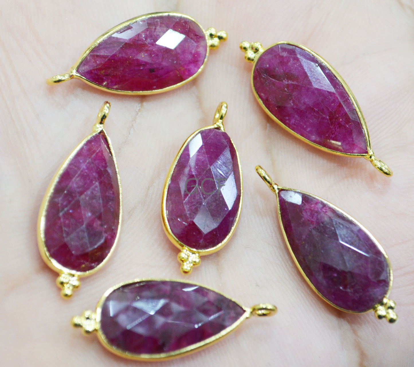 Dyed Ruby Faceted Pear Shape Connector , Dyed Ruby Pear Shape Single Bail Bezel Connector , Sold By Piece , 11x22 - 11x24 mm , RB-6851