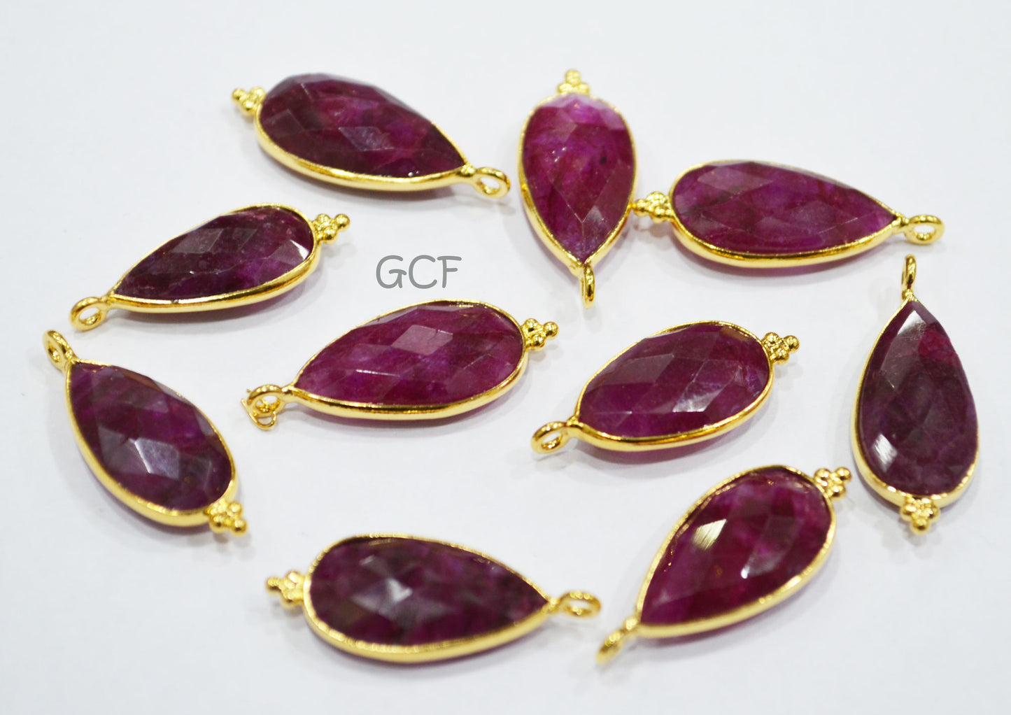 Dyed Ruby Faceted Pear Shape Connector , Dyed Ruby Pear Shape Single Bail Bezel Connector , Sold By Piece , 11x22 - 11x24 mm , RB-6851