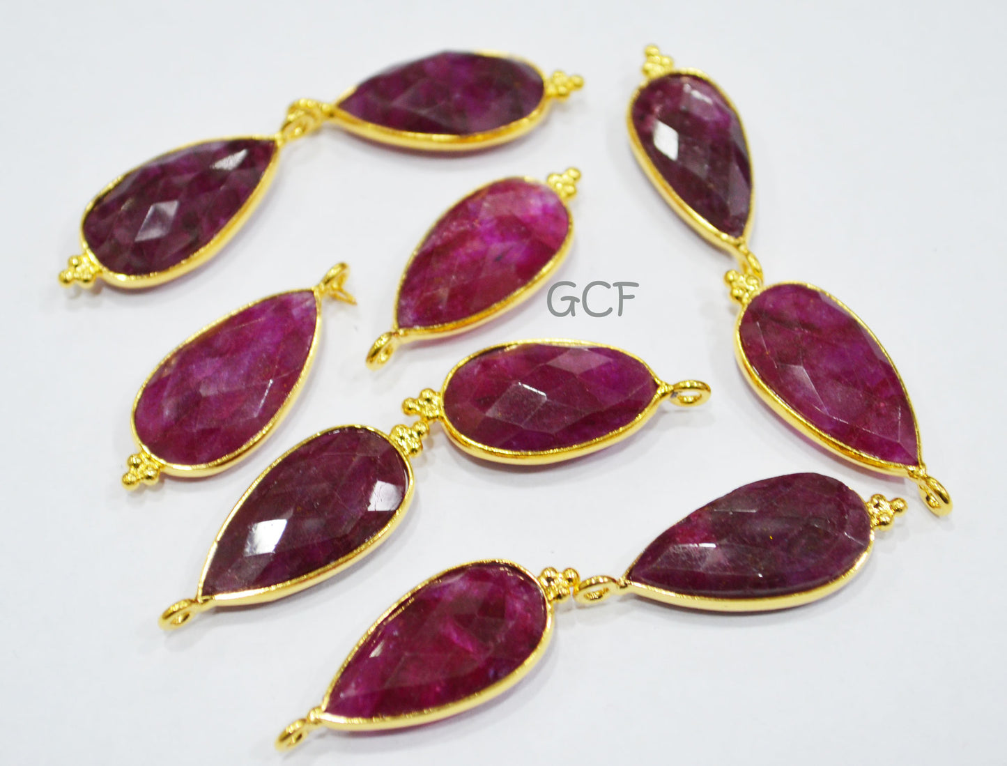 Dyed Ruby Faceted Pear Shape Connector , Dyed Ruby Pear Shape Single Bail Bezel Connector , Sold By Piece , 11x22 - 11x24 mm , RB-6851