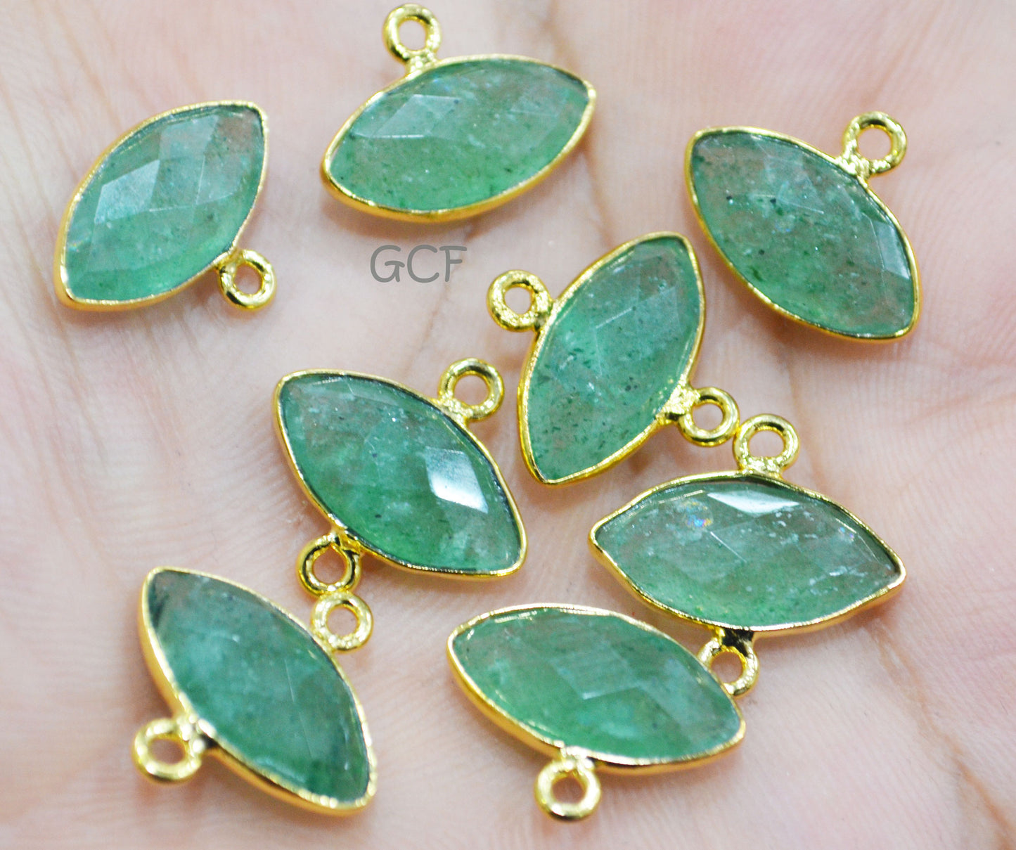 Green Strawberry Quartz Faceted Marquise Shape Connector , Green Strawberry Quartz Bezel Connector , Sold By Piece , 9x17 mm , RB-6852