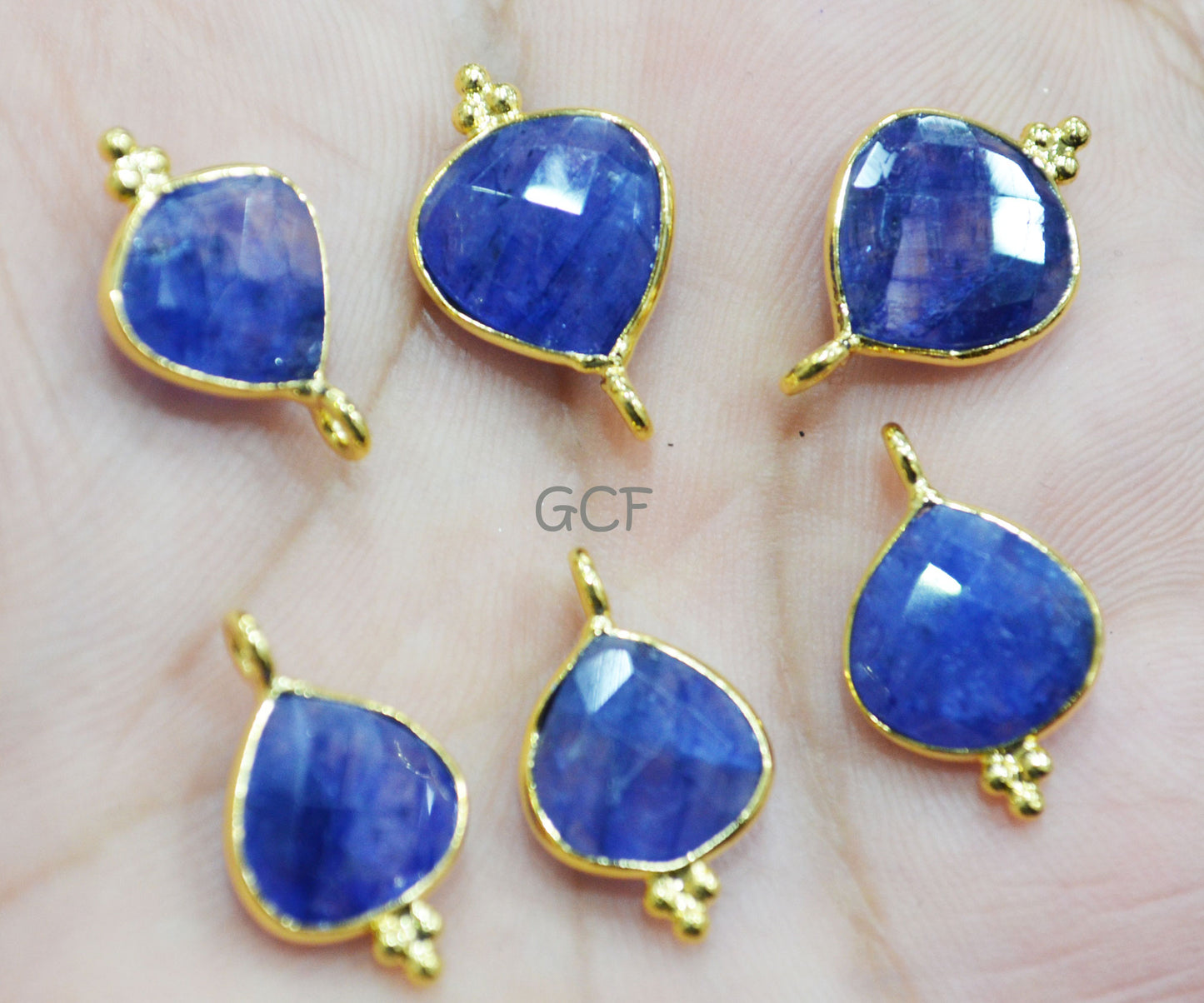 Beryl Sapphire Faceted Heart Shape Connector , Beryl Sapphire Single Bail Heart Shape Bezel Connector , Sold By Piece , 11 mm , RB-6856