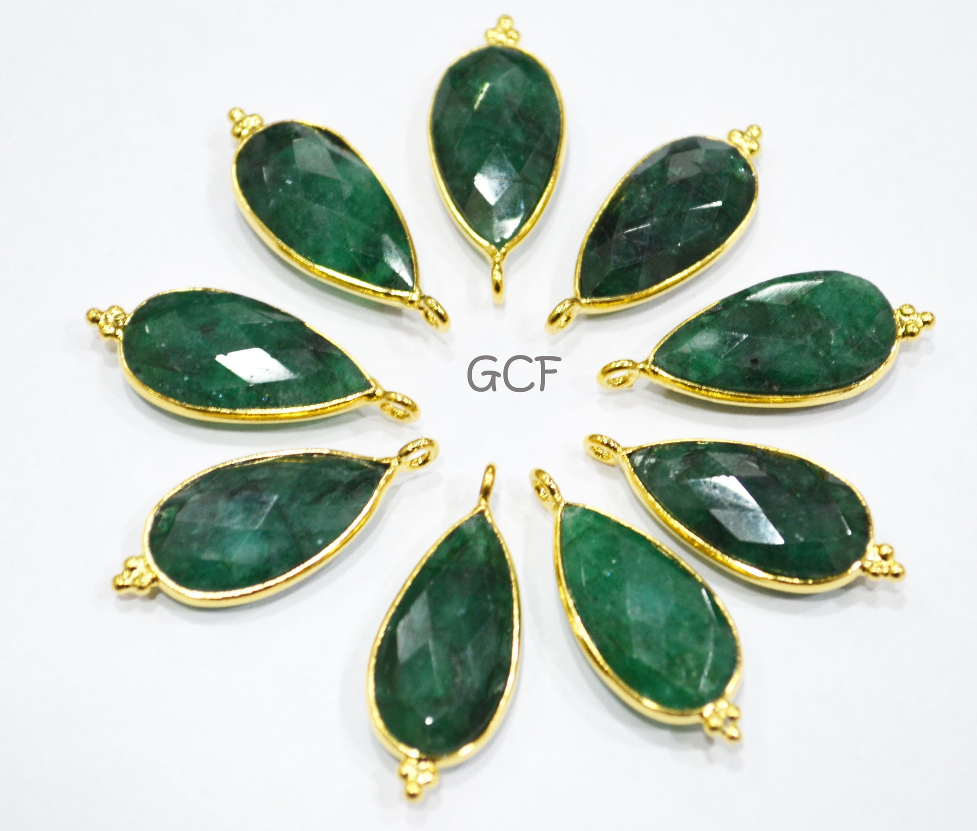 Corundum Emerald Faceted Pear Shape Connector , Corundum Emerald Single Bail Bezel Connector , Sold By Piece , 11x23 mm , RB-6860