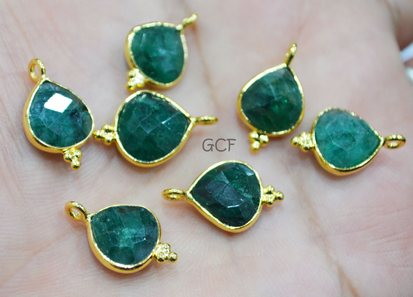 Corundum Emerald Faceted Heart Shape Connector , Corundum Emerald Single Bail Bezel Connector , Sold By Piece , 11 mm , RB-6862