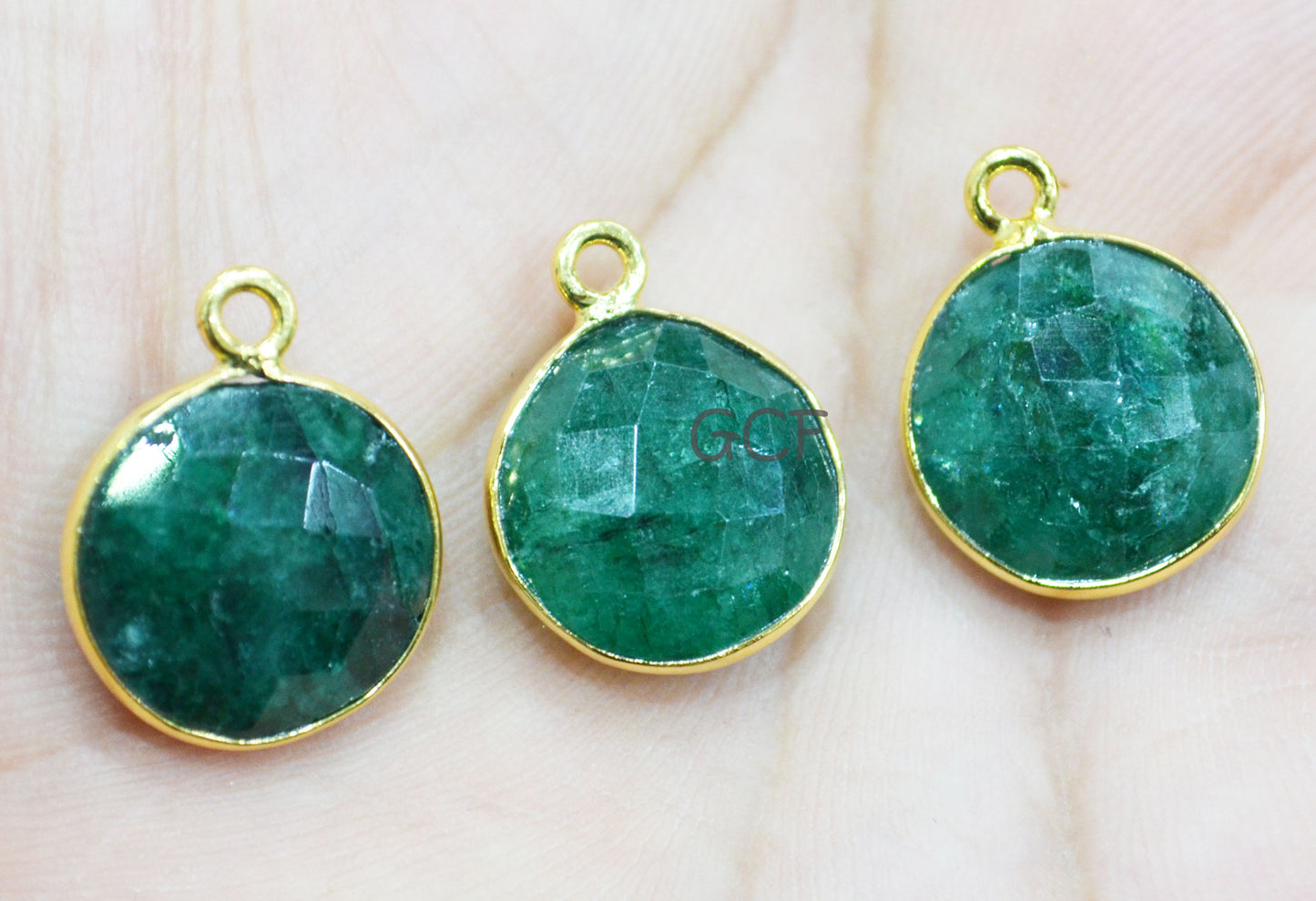 Corundum Emerald Faceted Coin Shape Connector , Corundum Emerald Single Bail Bezel Connector , Sold By Piece , 13 mm , RB-6864