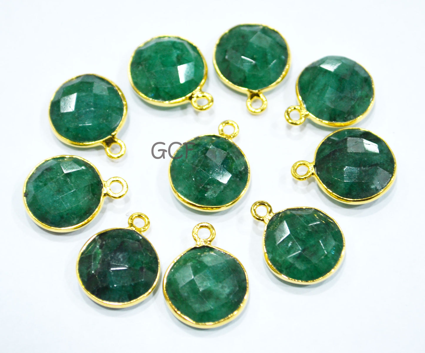 Corundum Emerald Faceted Coin Shape Connector , Corundum Emerald Single Bail Bezel Connector , Sold By Piece , 13 mm , RB-6864