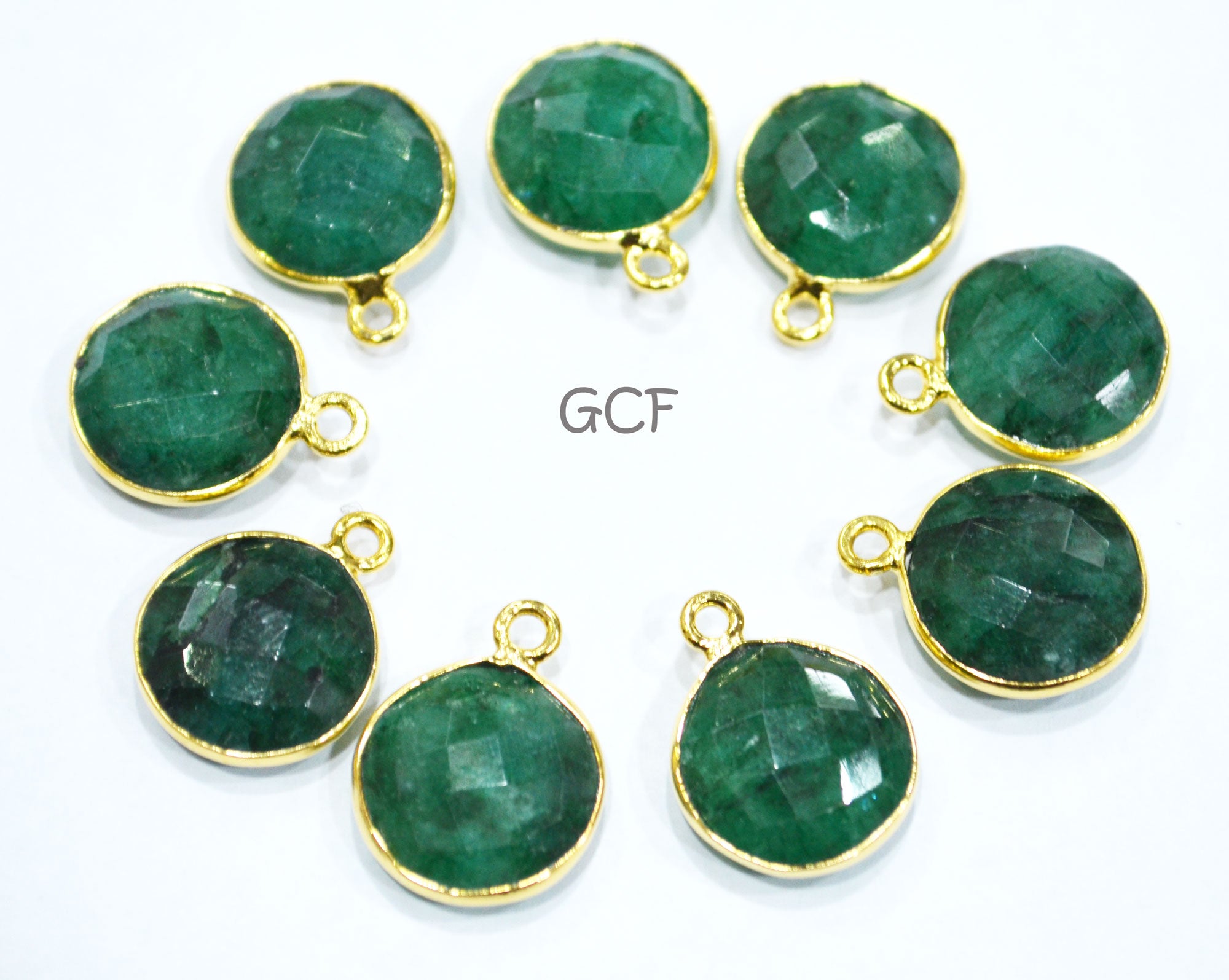 Corundum Emerald Faceted Coin Shape Connector , Corundum Emerald Single Bail Bezel Connector , Sold By Piece , 13 mm , RB-6864