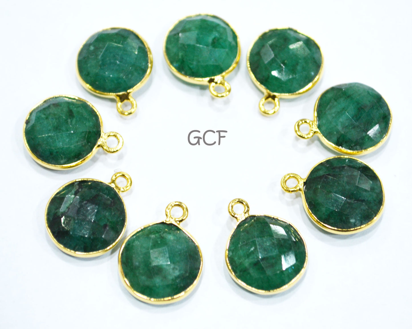 Corundum Emerald Faceted Coin Shape Connector , Corundum Emerald Single Bail Bezel Connector , Sold By Piece , 13 mm , RB-6864