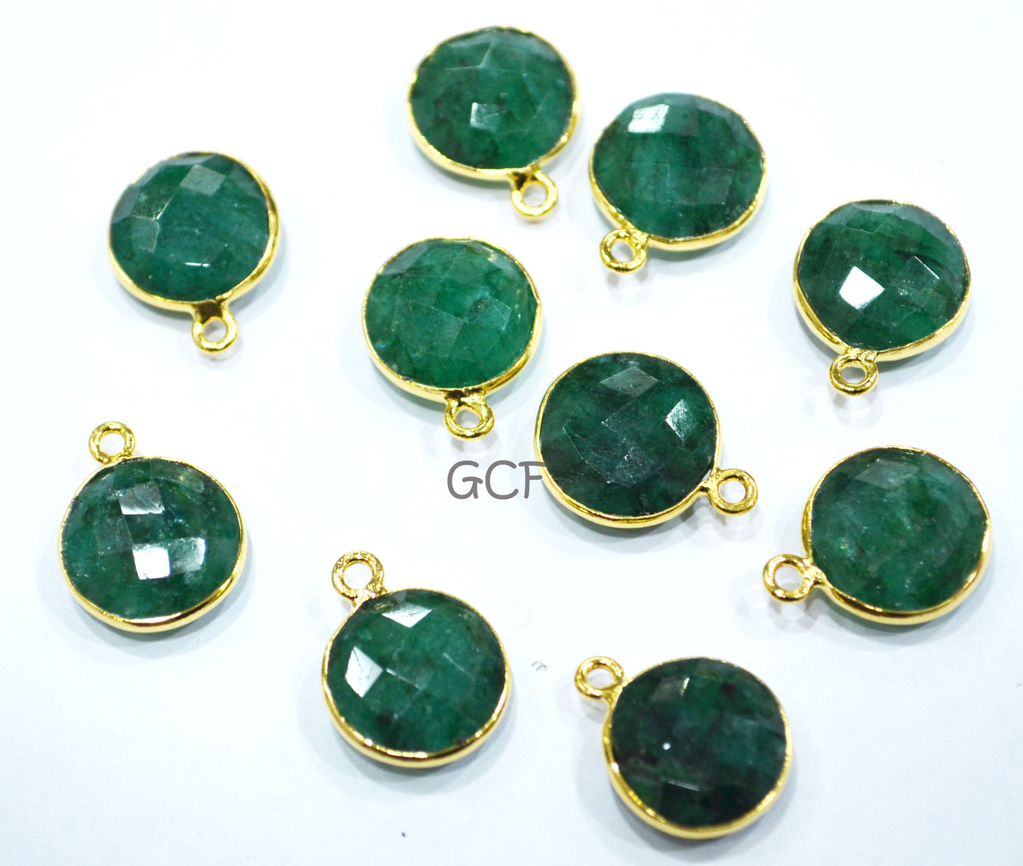 Corundum Emerald Faceted Coin Shape Connector , Corundum Emerald Single Bail Bezel Connector , Sold By Piece , 13 mm , RB-6864