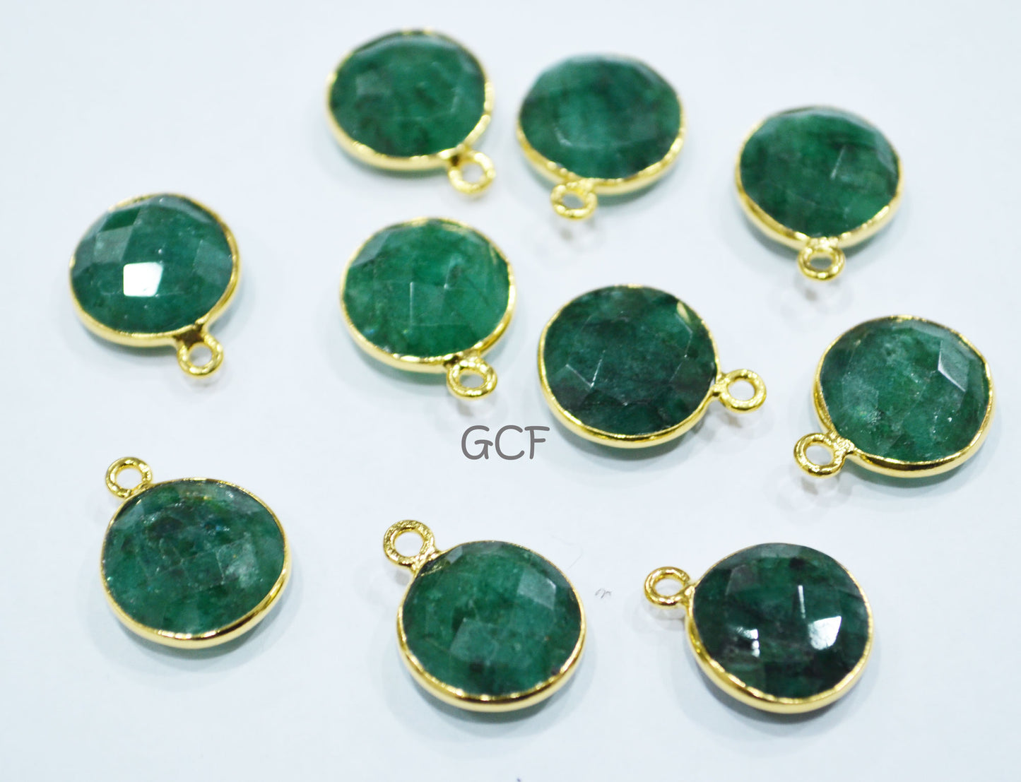 Corundum Emerald Faceted Coin Shape Connector , Corundum Emerald Single Bail Bezel Connector , Sold By Piece , 13 mm , RB-6864