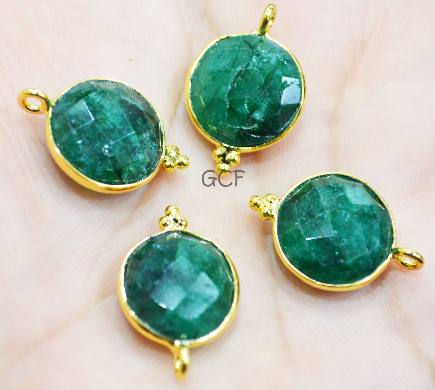 Corundum Emerald Faceted Coin Shape Connector , Corundum Emerald Single Bail Bezel Connector , Sold By Piece , 14 mm , RB-6865