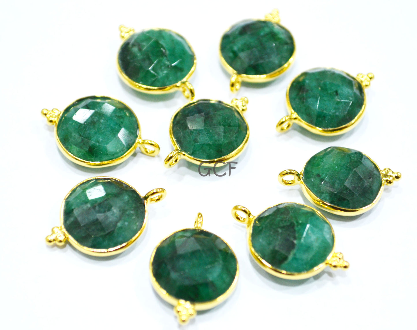 Corundum Emerald Faceted Coin Shape Connector , Corundum Emerald Single Bail Bezel Connector , Sold By Piece , 14 mm , RB-6865