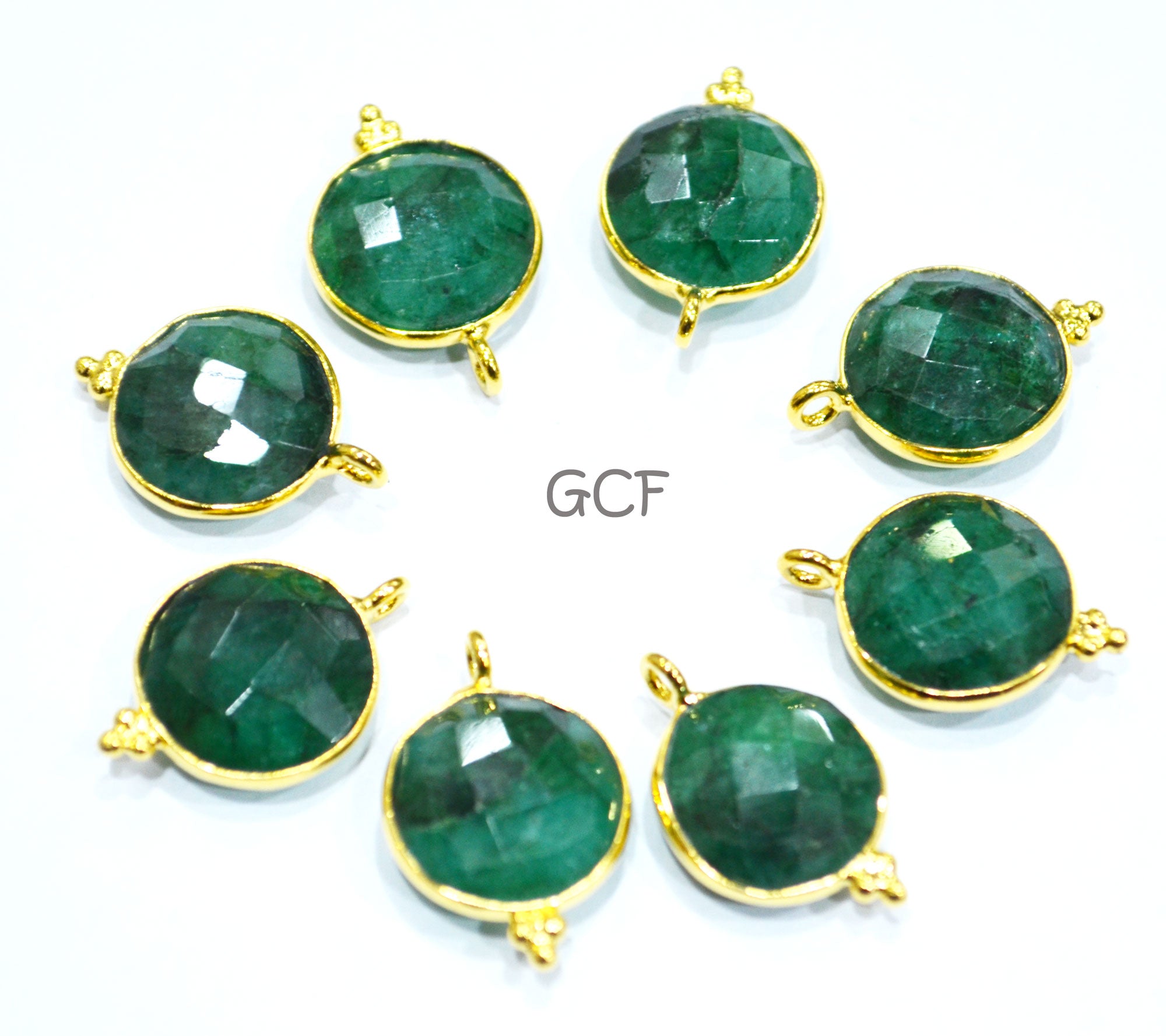 Corundum Emerald Faceted Coin Shape Connector , Corundum Emerald Single Bail Bezel Connector , Sold By Piece , 14 mm , RB-6865