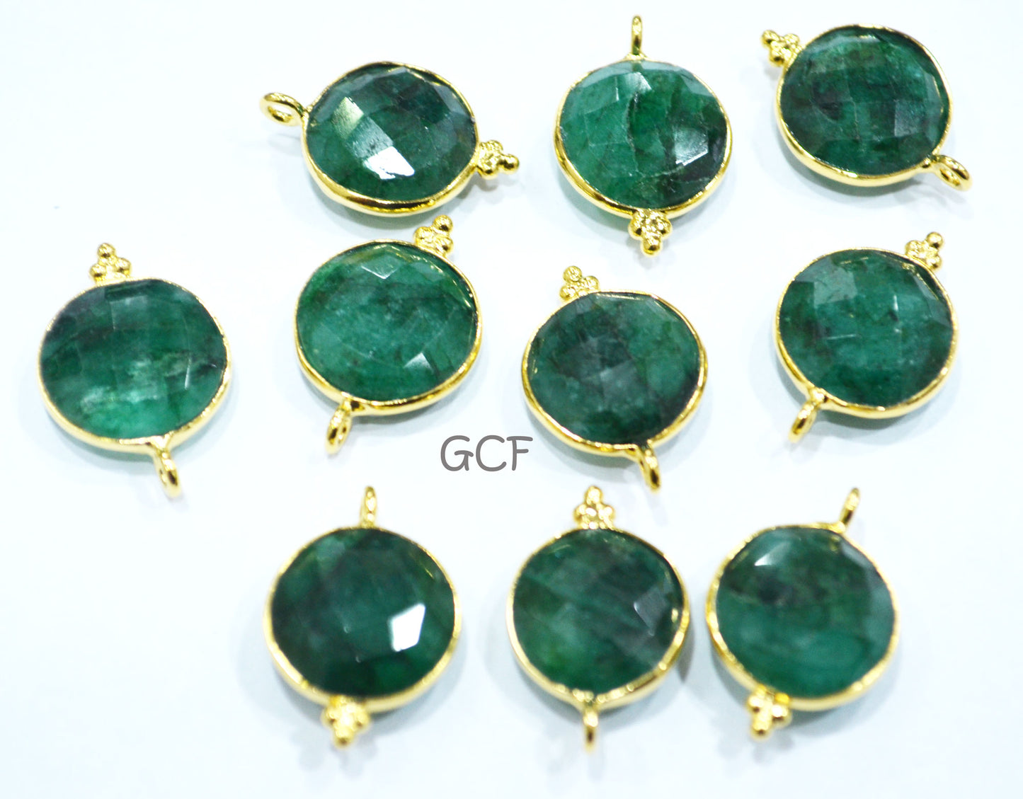 Corundum Emerald Faceted Coin Shape Connector , Corundum Emerald Single Bail Bezel Connector , Sold By Piece , 14 mm , RB-6865