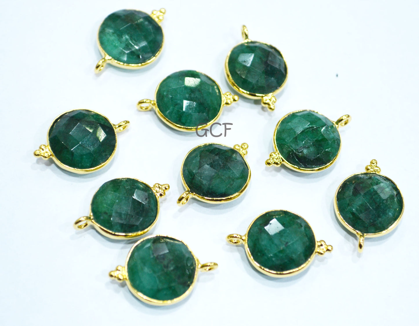 Corundum Emerald Faceted Coin Shape Connector , Corundum Emerald Single Bail Bezel Connector , Sold By Piece , 14 mm , RB-6865