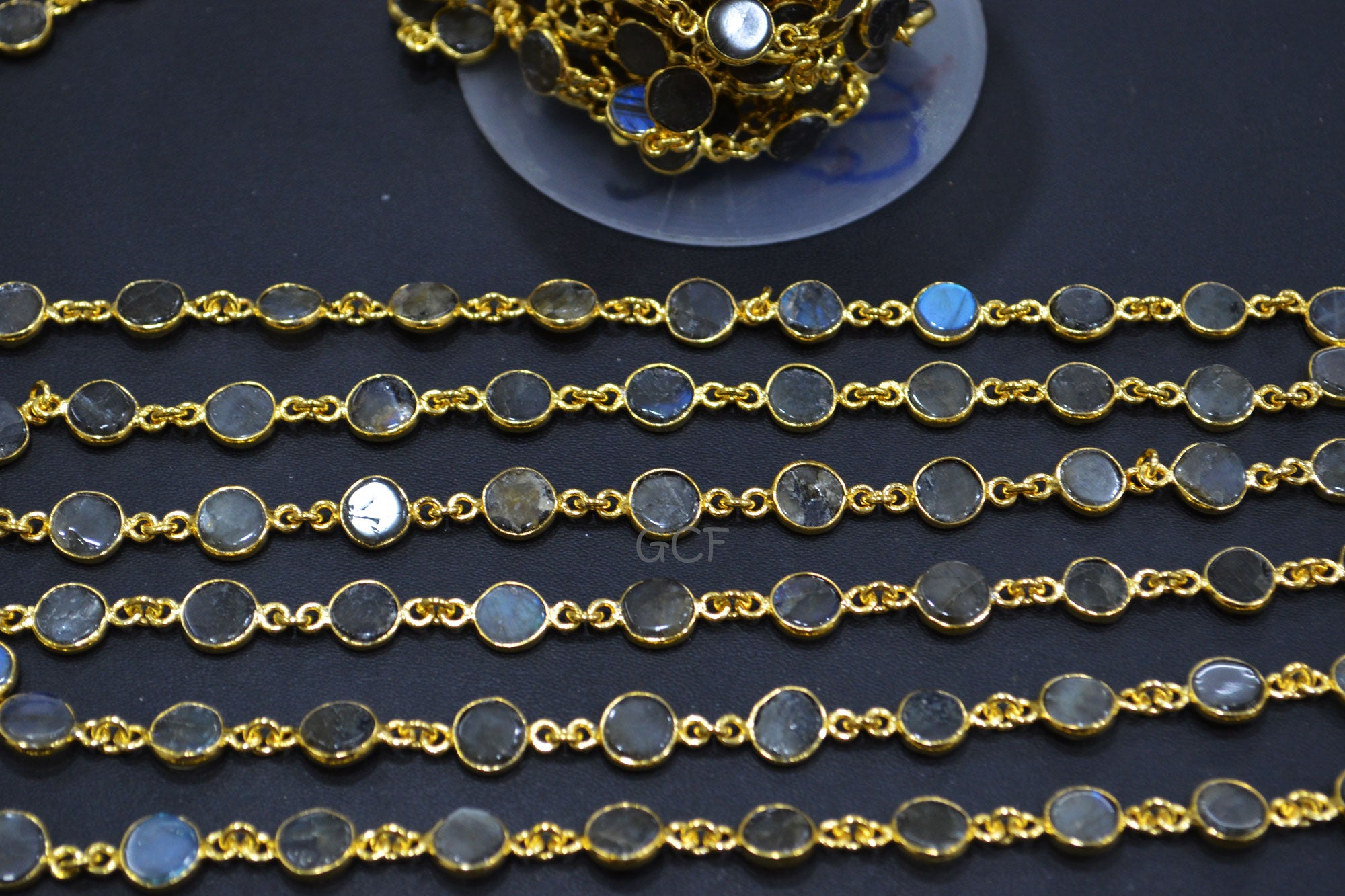 Flashy Labradorite Smooth Coin Shape Connector Chain , Labradorite Coin Shape Bezel Link Chain , 8 - 9 mm , 6866