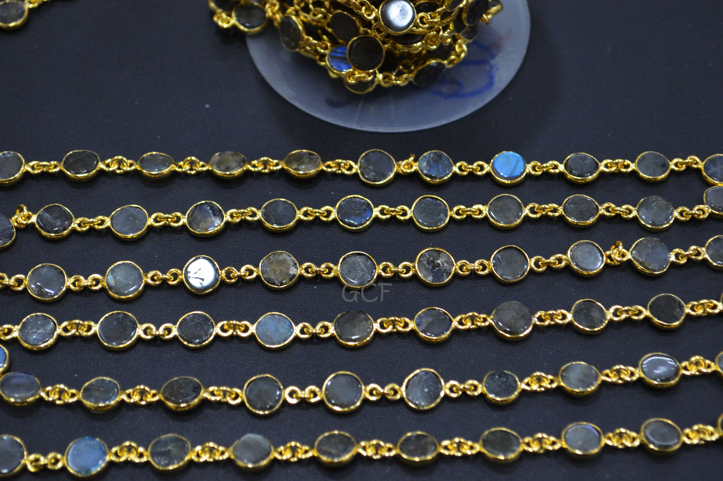Flashy Labradorite Smooth Coin Shape Connector Chain , Labradorite Coin Shape Bezel Link Chain , 8 - 9 mm , 6866