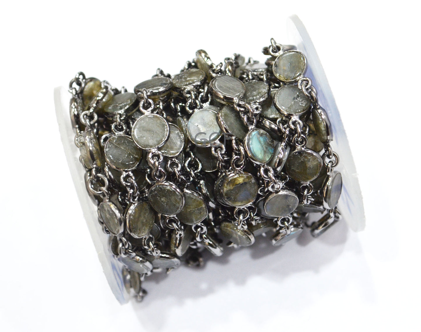 Flashy Labradorite Smooth Coin Shape Connector Chain , Labradorite Coin Shape Bezel Link Chain , 8 - 9 mm , 6866
