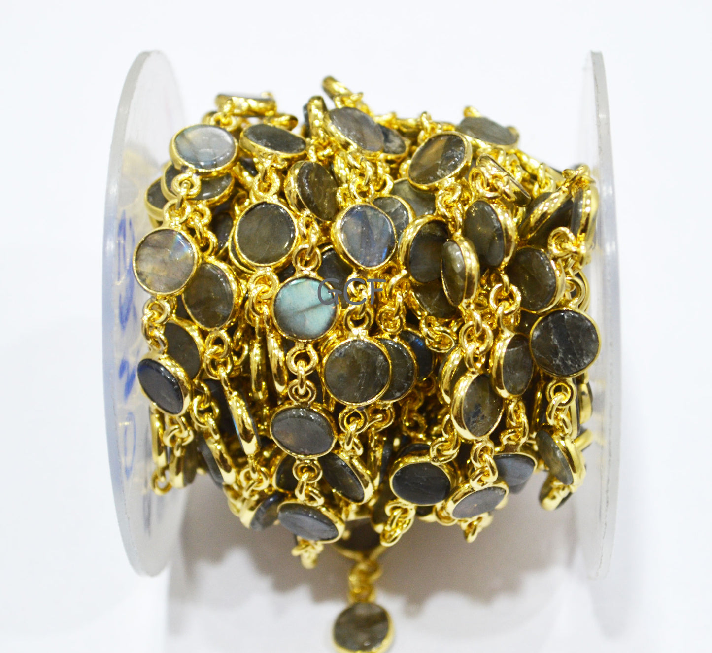 Flashy Labradorite Smooth Coin Shape Connector Chain , Labradorite Coin Shape Bezel Link Chain , 8 - 9 mm , 6866