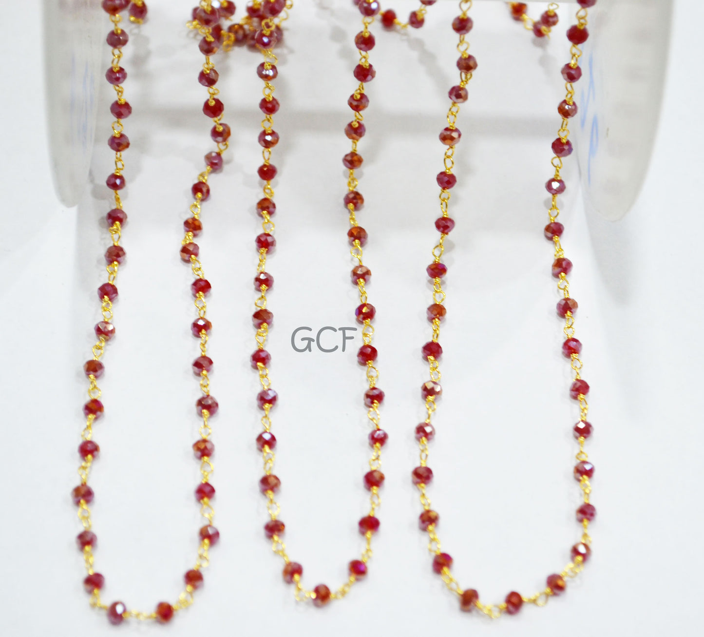 Mystic AB Coated Ruby Hydro Glass Faceted Rondelle Rosary Beaded Chain , Ruby Quartz Wire Wrapped Chain , 3 - 3.50 mm , 6869