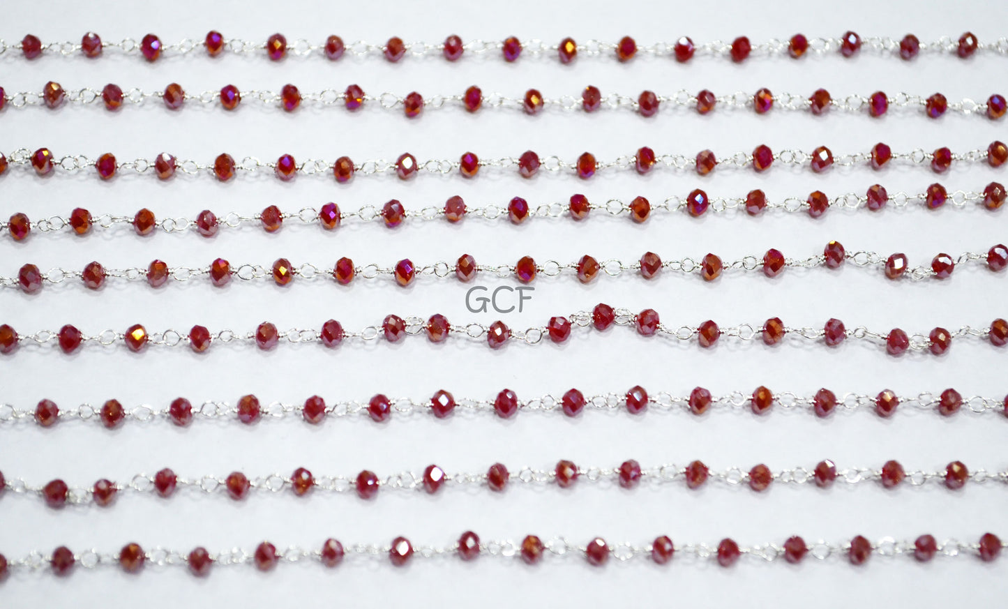 Mystic AB Coated Ruby Hydro Glass Faceted Rondelle Rosary Beaded Chain , Ruby Quartz Wire Wrapped Chain , 3 - 3.50 mm , 6869