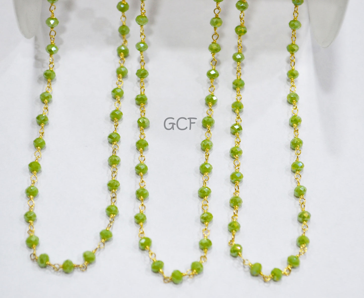 Mystic AB Coated Grossular Green Hydro Glass Faceted Rondelle Rosary Chain ,Green Quartz Wire Wrapped Chain ,3 - 3.50 mm ,6870