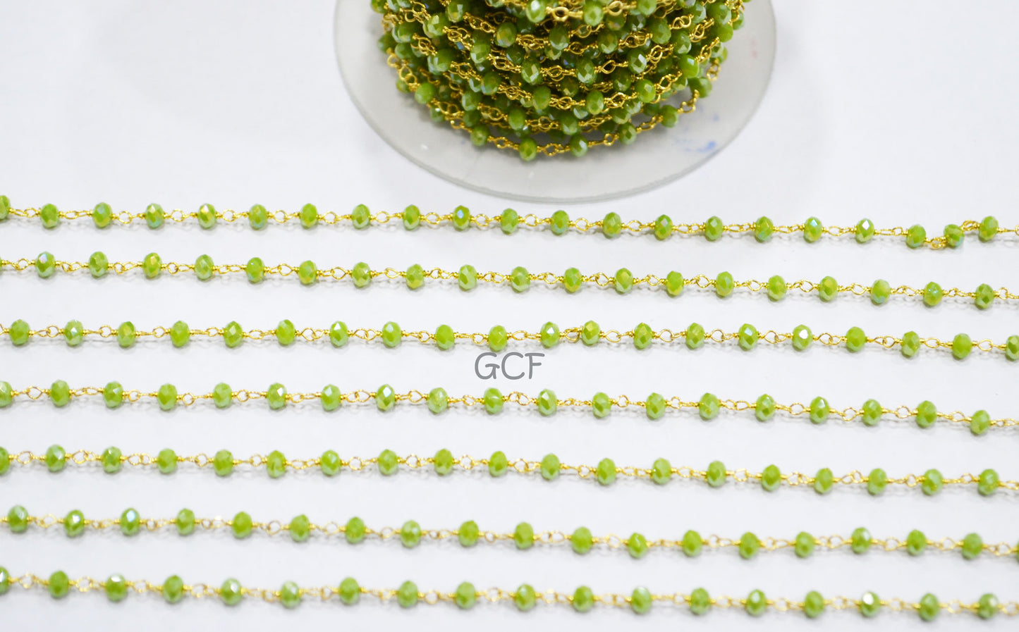 Mystic AB Coated Grossular Green Hydro Glass Faceted Rondelle Rosary Chain ,Green Quartz Wire Wrapped Chain ,3 - 3.50 mm ,6870