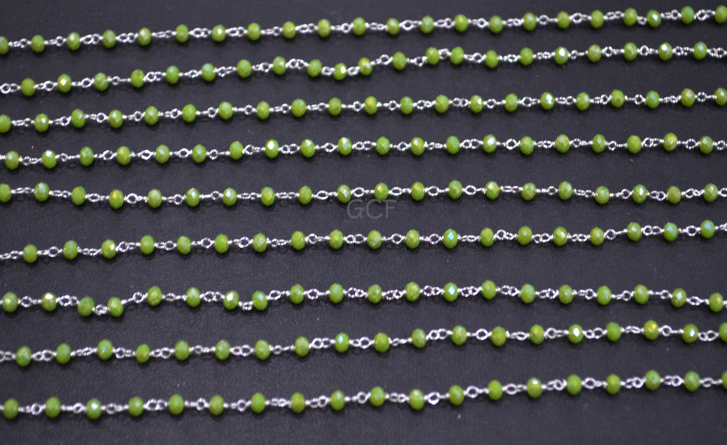 Mystic AB Coated Grossular Green Hydro Glass Faceted Rondelle Rosary Chain ,Green Quartz Wire Wrapped Chain ,3 - 3.50 mm ,6870