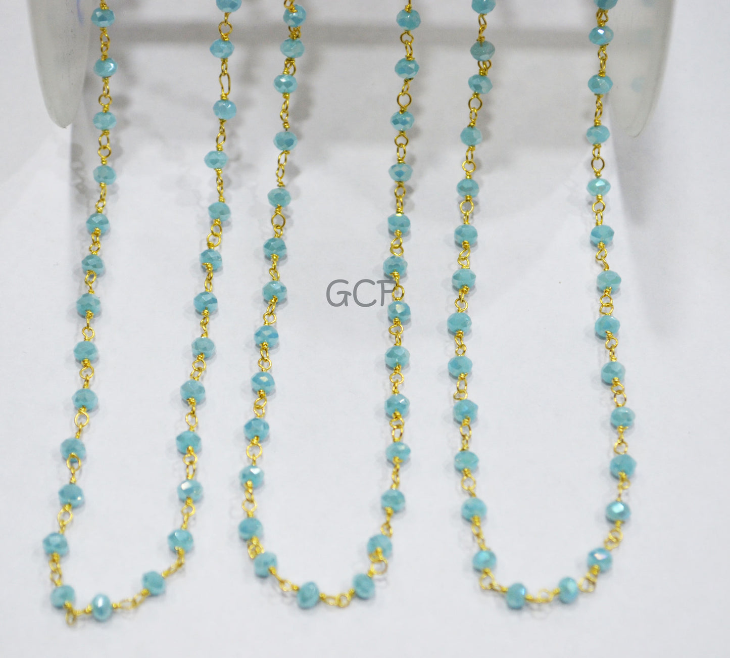 Mystic AB Coated Aqua Hydro Glass Faceted Rondelle Rosary Beaded Chain , Aqua Quartz Wire Wrapped Chain , 3 - 3.50 mm , 6871