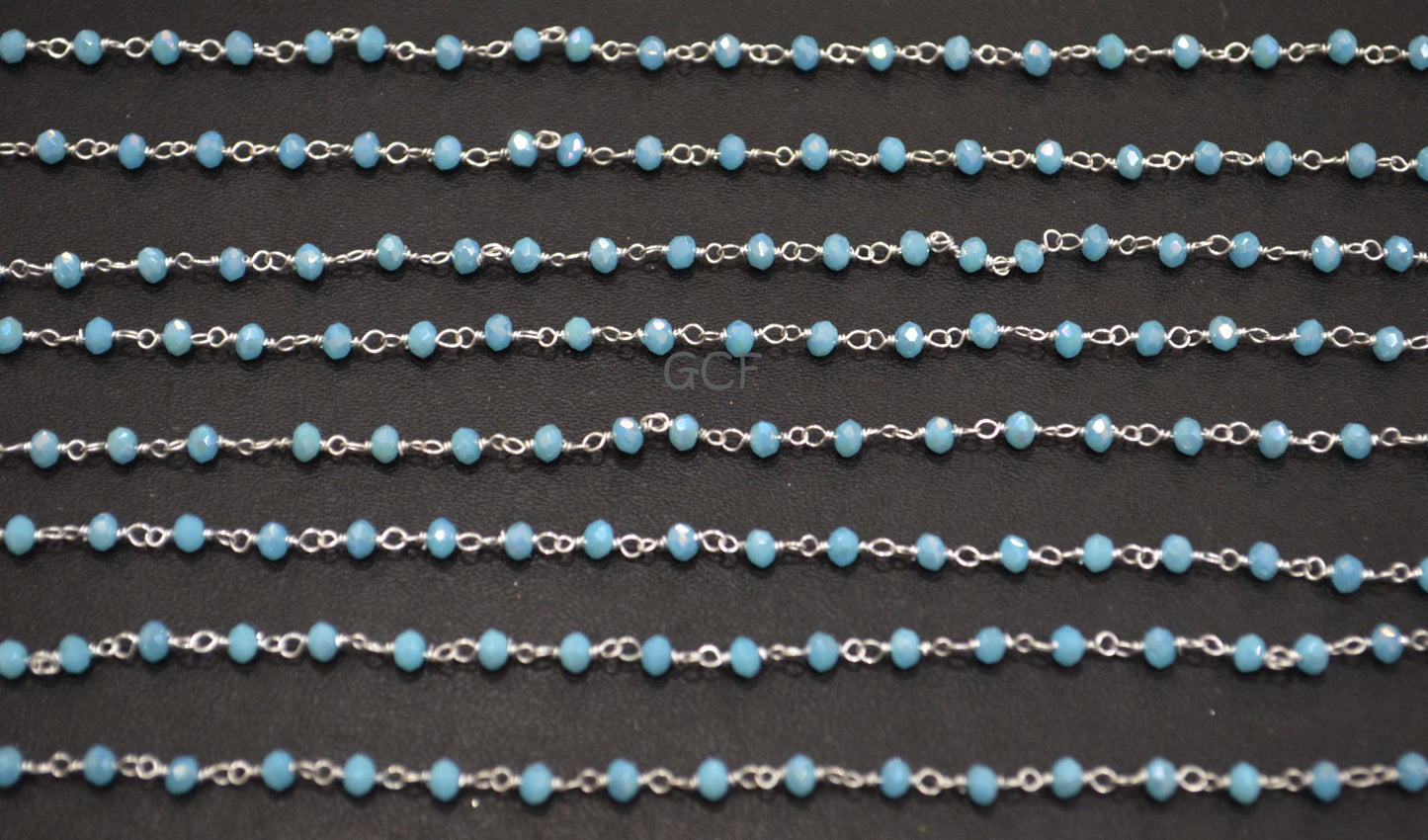 Mystic AB Coated Aqua Hydro Glass Faceted Rondelle Rosary Beaded Chain , Aqua Quartz Wire Wrapped Chain , 3 - 3.50 mm , 6871