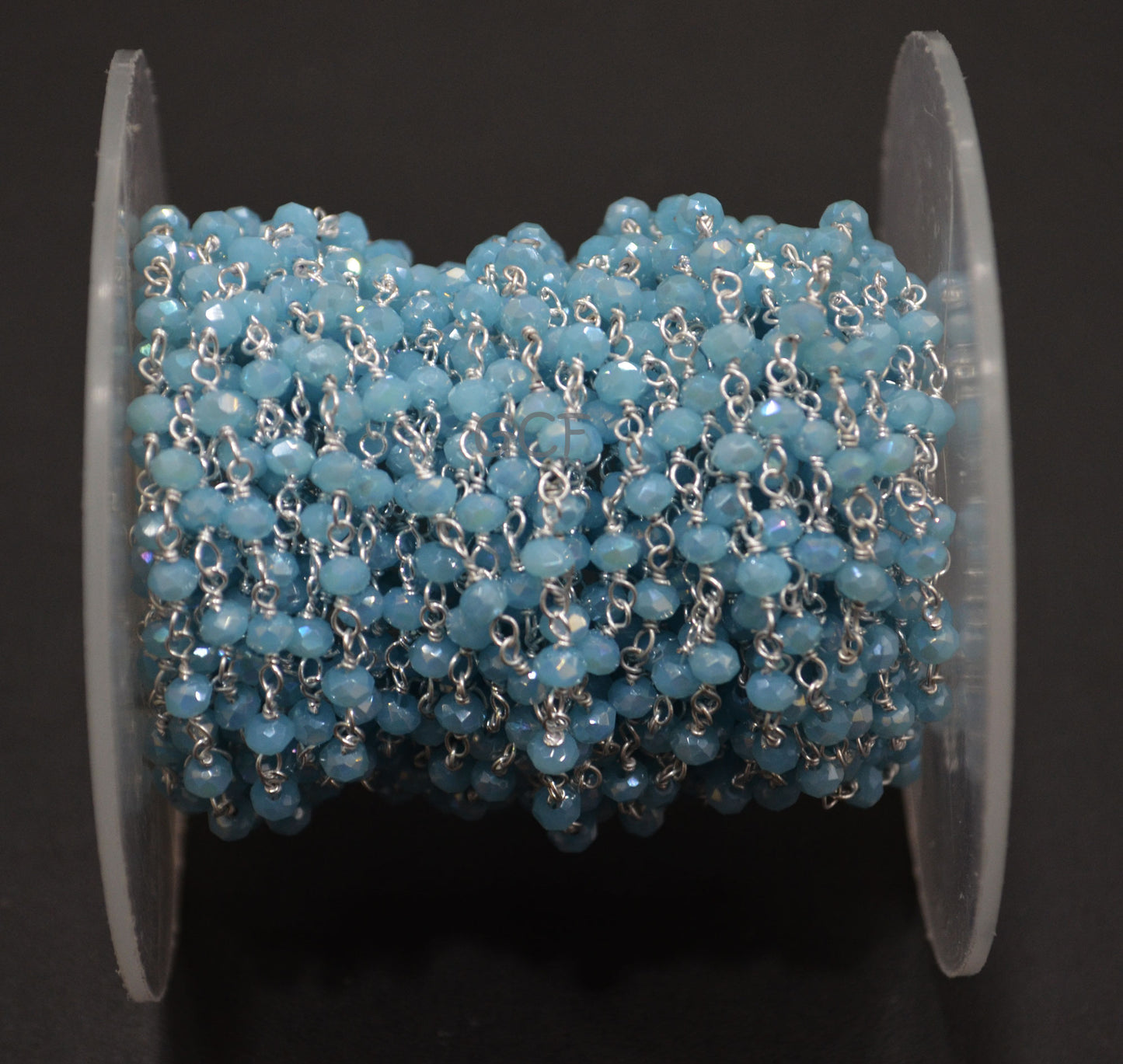 Mystic AB Coated Aqua Hydro Glass Faceted Rondelle Rosary Beaded Chain , Aqua Quartz Wire Wrapped Chain , 3 - 3.50 mm , 6871