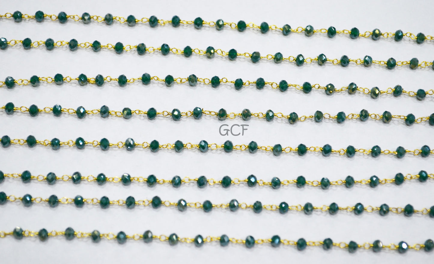 Mystic AB Coated Dark Green Hydro Glass Faceted Rondelle Rosary Chain , Green Quartz Wire Wrapped Chain , 3 - 3.50 mm , 6872