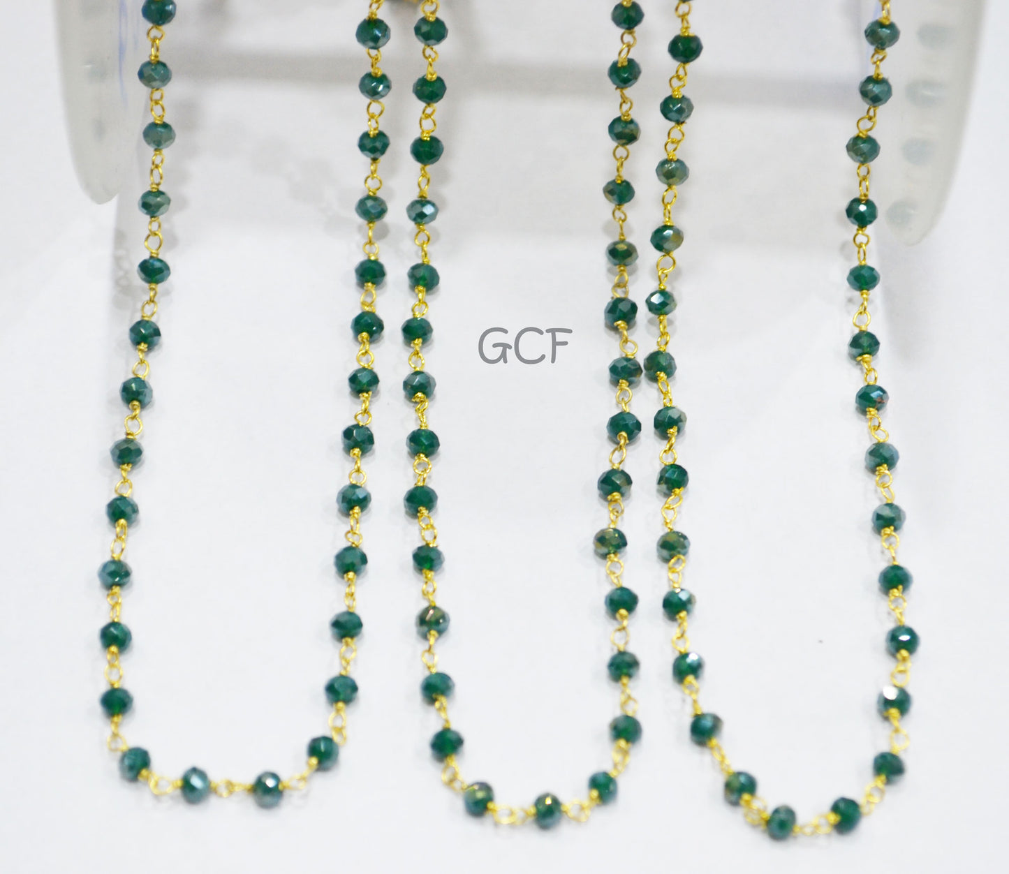 Mystic AB Coated Dark Green Hydro Glass Faceted Rondelle Rosary Chain , Green Quartz Wire Wrapped Chain , 3 - 3.50 mm , 6872