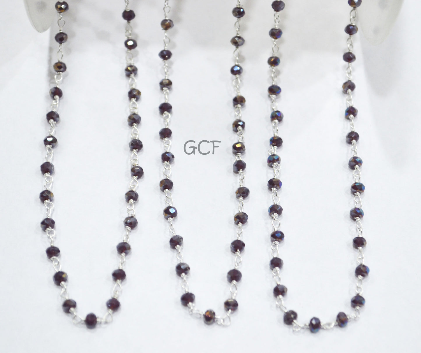 Mystic AB Coated Plum Hydro Glass Faceted Rondelle Rosary Beaded Chain , Plum Quartz Wire Wrapped Chain , 3 - 3.50 mm , 6873
