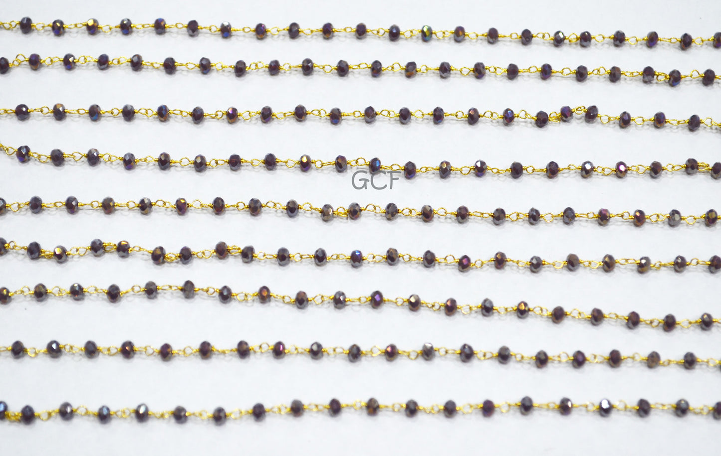 Mystic AB Coated Plum Hydro Glass Faceted Rondelle Rosary Beaded Chain , Plum Quartz Wire Wrapped Chain , 3 - 3.50 mm , 6873