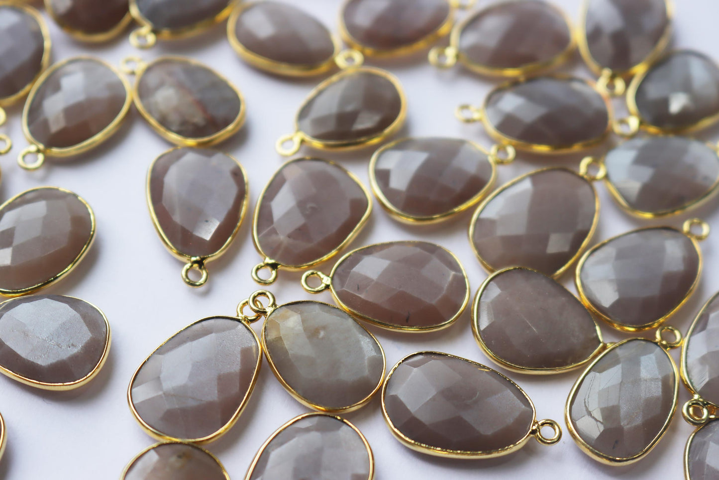 Natural Chocolate Moonstone Faceted Slice Shape Connector , Sold By Piece , 15 - 18 mm , RB-7269