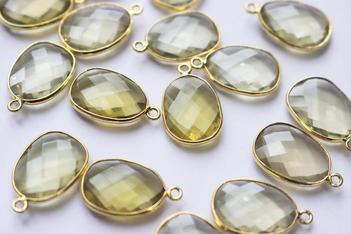 Natural Brazilian Lemon Quartz Faceted Slice Shape Connector , Sold By Piece , 15 - 20 mm , RB-7276