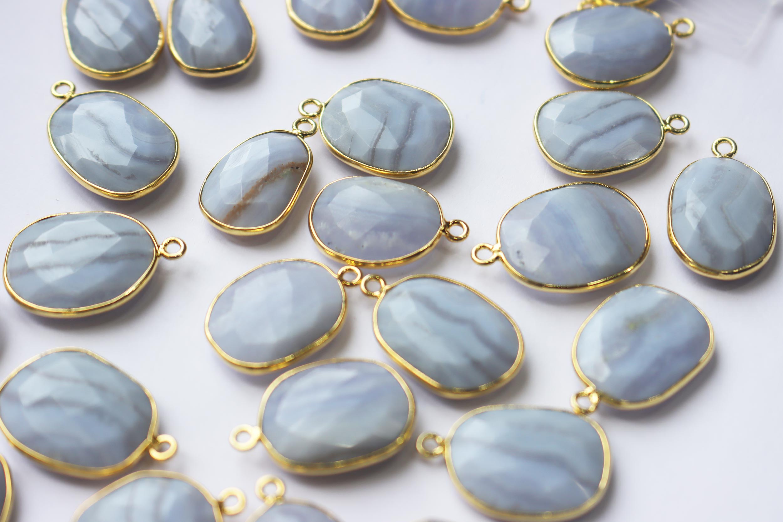 Natural Blue Lace Agate Faceted Slice Shape Connector , Sold By Piece , 18 - 21 mm , RB-7279