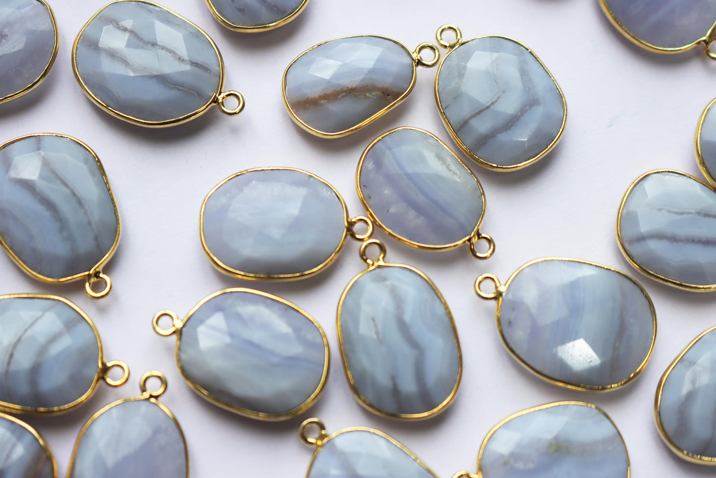 Natural Blue Lace Agate Faceted Slice Shape Connector , Sold By Piece , 18 - 21 mm , RB-7279